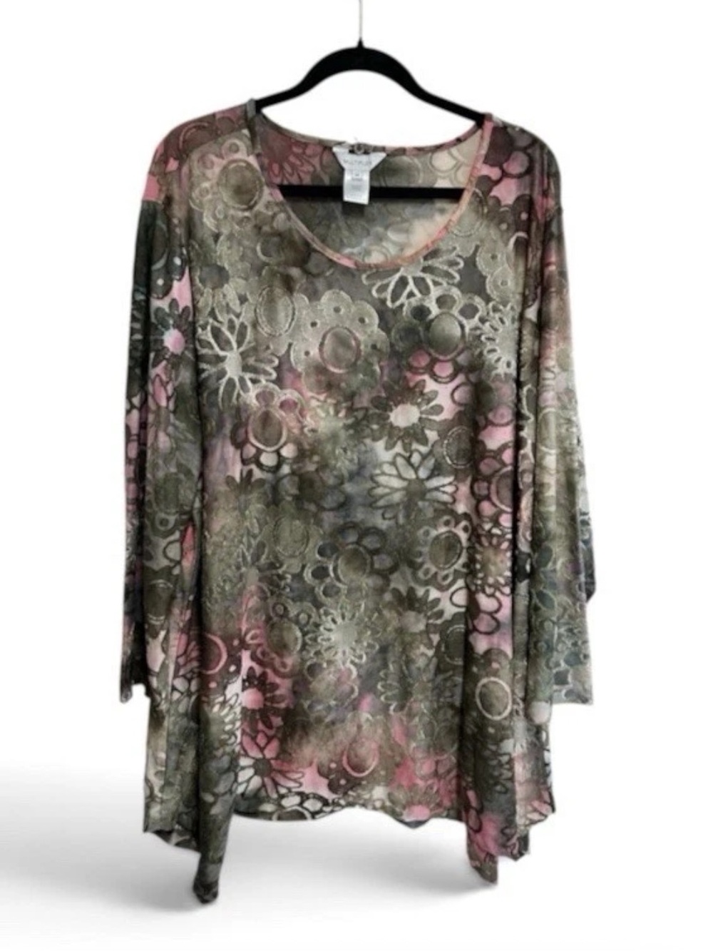 Multiples Tunic Top Womens Size 3X Burn Out Floral Print Lagenlook NWT